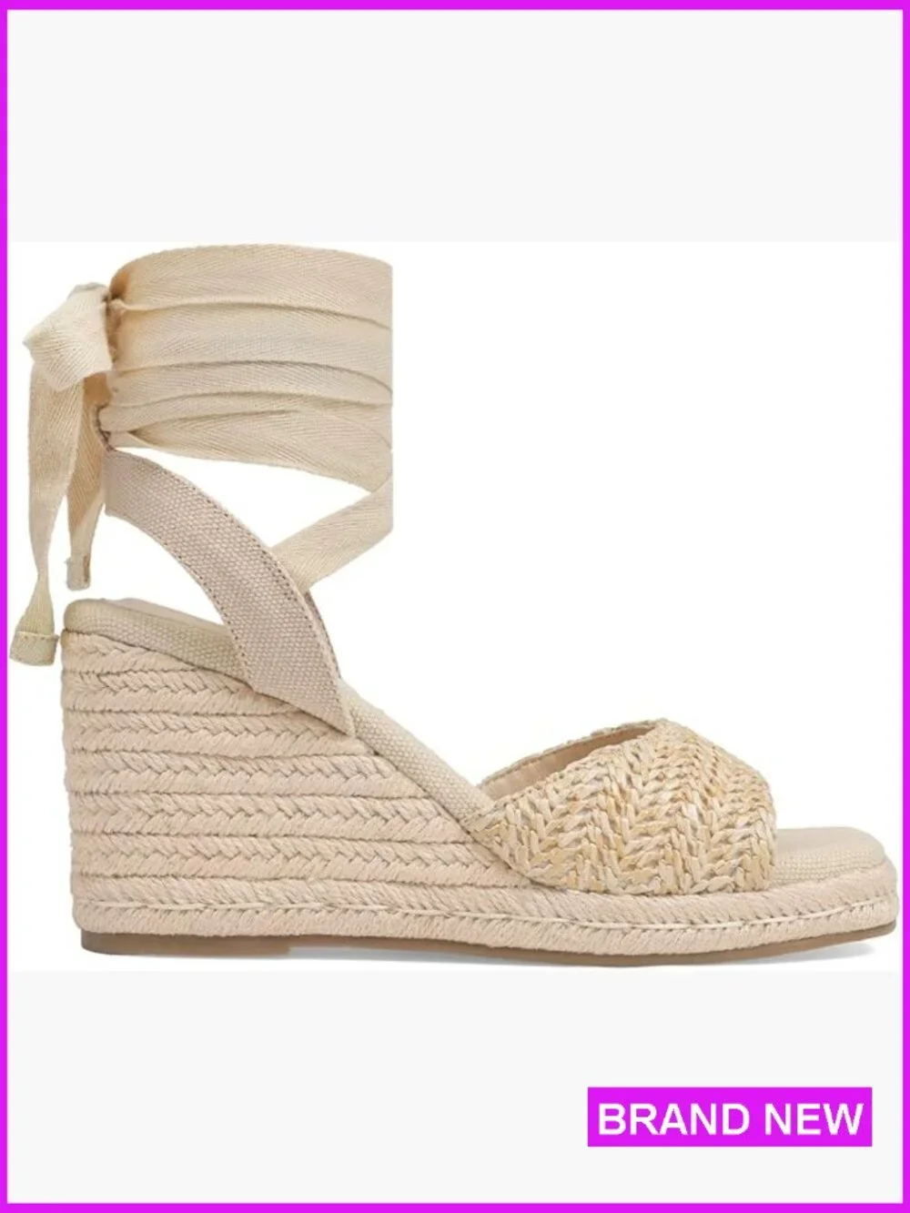 Espadrilles Wedge Sandals Square Toe Ankle Strap Lace Up Platform Summer Shoes